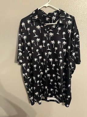 bcg Black Polo with White Palm Tree Print